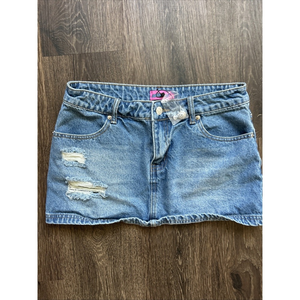 Edikted Women's Denim Mini Skirt‎ with Pockets Size Small NEW Preppy Summer